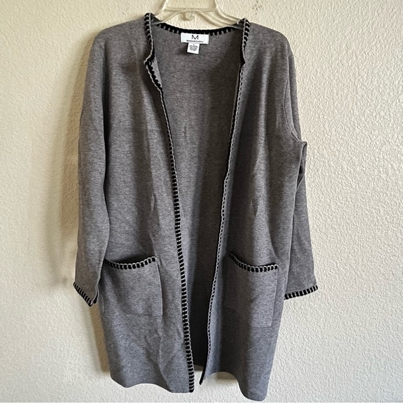 Magaschoni Sweaters - Magaschoni Gray OpenFront Long Cardigan‎ Sweater Duster BlackTrim L Measurements